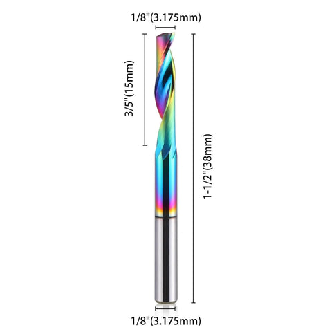 CNC Single Flute Router Bit With One Eighth Inch Shank And One Eighth Inch Cutting Diameter Fifteen Millimeter Cutting Length