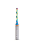 Front view of Aoranto UQ23325 rainbow-coated 1/8 in ball nose CNC router bit with 1/4 in shank, 2-flute for wood carving