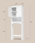 Premium Over The Toilet Storage Cabinet Featuring Adjustable Solid Wood Shelves And Deep Storage Bins For Rolls And Towels In A Sleek White Bathroom Organizer, dimensions labeled.
