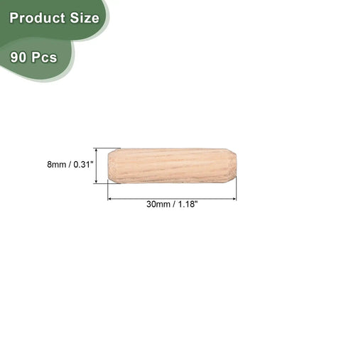 Elite 90 Pc Wooden Dowel Pins 8X30Mm Fluted With Beveled Ends Tough Dried Hardwood Pegs, measuring 8mm x 30mm for strong joins.
