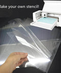ZHluja 10-pack 12x12-inch clear stencil sheets, 10 mil PET/acetate for laser cutting (front view).