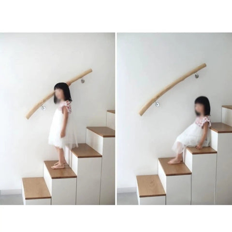 Adjustable Rustic Solid Wood Wall Grab Rail With Steady As A Rock Mounting Hardware, Tight Grip Stair Handrail For Elderly Safety And Hassle Free Hallway Support In Lofts Or Villas, Clean 350 Centimeter Bar, child using rail on stairs