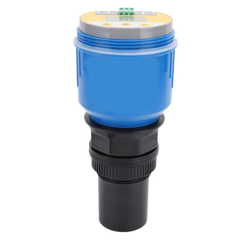 Ultrasonic Level Meter With Digital LCD Display, LED Readout, And 4 To 20 mA Output in blue ABS housing, front view
