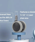 Five Piece Universal Office Chair Roller Set Heavy Duty Dual Wheel Casters showing 7/16' stem size fitting most chairs.