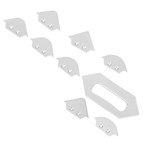 Shop Ready Router Table Corner Radius Jig Set Built Tough With Real Aluminum Alloy Includes Eight Chamfer Profile Templates R5 Through R40 For Clean Woodworking Cuts Zero Fuss Assembly, featuring eight chamfer plates.