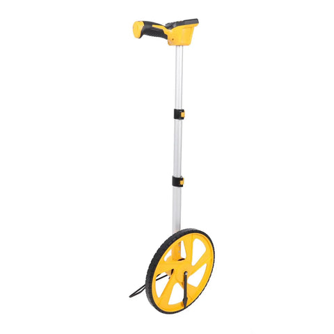 Distance Measuring Wheel with Backlit Digital Display, Telescopic Swing Measurement Tool, Imperial Metric Hold, Memory Saving on white background.