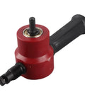 Heavy Duty Sheet Metal Nibbler Cutter Drill Bit Upgrade dual headed adapter with red metal body and black handle for drill use.