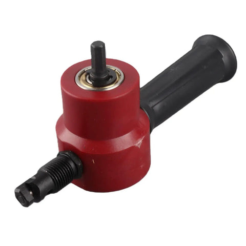 Heavy Duty Sheet Metal Nibbler Cutter Drill Bit Upgrade dual headed adapter with red metal body and black handle for drill use.