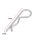 Galvanized Iron Cotter Pins Set of 10 B Type Zinc Plated Retaining Pins Spring Clips Hair Pin for Automotive Machinery and DIY Projects 3.5 by 75mm Durable Easy to Install, visible as a close-up.