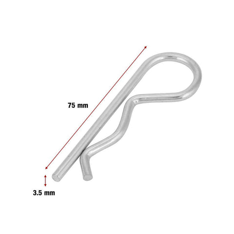 Galvanized Iron Cotter Pins Set of 10 B Type Zinc Plated Retaining Pins Spring Clips Hair Pin for Automotive Machinery and DIY Projects 3.5 by 75mm Durable Easy to Install, visible as a close-up.