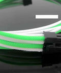 Top-Rated 30Cm Sleeved Extension Cable Feeding 8Pin Cpu Power Seamlessly Into 4Plus4Pin Pcie Ports, featuring braided green and white nylon.