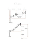 Size diagram of Rock Solid High Pole Desktop Monitor Stand With Heavy Gauge Aluminum Robotic Lifting Arm detailing dimensions.
