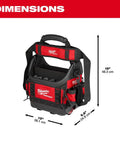 Packout 10 Inch Structured Tote For Tools And Gear, Durable Black Tool Organizer With Wide Opening, dimensions labeled