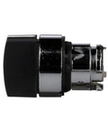 Side view of Harmony XB4 Selector Switch Head with chrome plated metal bezel, ergonomic black handle, for 22mm cutouts in machinery control.