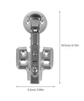 Front view of Stainless Steel Soft Close Cabinet Hinges 4 Pack, Quiet Dampers For Kitchen And Bathroom Cabinet Doors with dimensions.