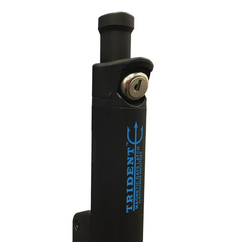 Dead Reliable Magnetic Pool Child Safety Gate Latch Black With Keyed Alike Hardware featuring a sleek design and secure locking mechanism.