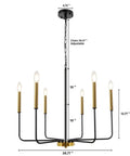 Black And Gold Modern Farmhouse 6 Light Chandelier With Rustic Industrial Metal Design for dining room, adjustable chain shown