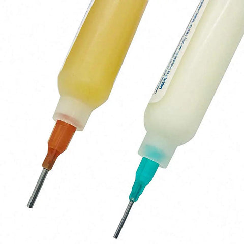 Two Piece Flux Solder Paste Set RMA-223 10cc Soldering Repair Tool displayed in dual tubes for BGA PCB rework.