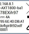 Label of Pocket WiFi 6 Travel Router With VPN 1800 Mbps Dual Band Speed MU-MIMO And OFDMA showing model and serial information