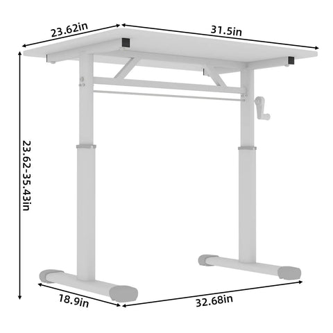 Smooth Hand Crank Standing Desk With 330 Lbs Heavy Duty Build And Effortless Manual Height Adjustment To Flex Your Home Office Vibe, dimensions labeled.