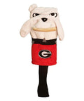 Georgia Bulldogs Mascot Head Cover For Golf Drivers Go Dawgs Style showing logo and mascot face with extra long black shaft sock.