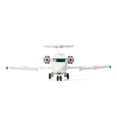 Front view of Airplane Building Block Set With 633 Pieces For Kids And Adults, featuring cockpit and wings, aviation construction kit.