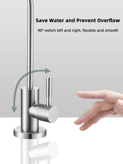 Lead Free Reverse Osmosis Drinking Water Faucet Features Slick High Gooseneck Design for Kitchen and Bar Sinks with smooth 90° switch.
