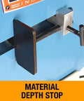 Material depth stop on Built Like A Tank 24 Inch Metal Bead Roller With Variable Foot Pedal to Form 16 Gauge Mild Steel Panels.