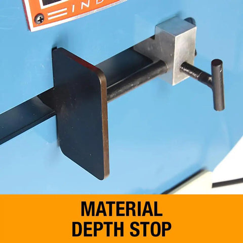 Material depth stop on Built Like A Tank 24 Inch Metal Bead Roller With Variable Foot Pedal to Form 16 Gauge Mild Steel Panels.