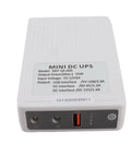 Mini UPS Battery Backup 8000Mah For Router Modem And Wifi Gear With 25W Output, front view showing inputs and model details.