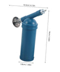 Blue Mini Grease Gun 80cc with locking nozzle, spring action coupler, dimensions marked, compact manual lubrication tool.