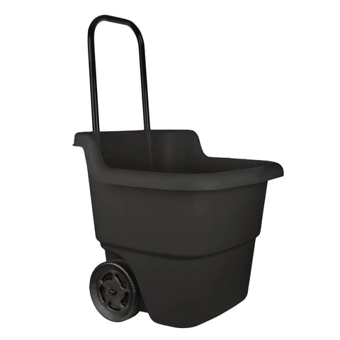 Versatile 15 Gallon Resin Lawn and Garden Cart For Yard Work Hauling Mulch Outdoor Storage and Tailgating Foldable Adjustable Handle For Easy Storage In Small Spaces The Go To Workhorse Utility Wagon For Gardening Projects, black color, side view