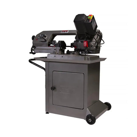 5 By 6 Inch Mitering Bandsaw With Variable Speed, Half Horsepower, 115V Single Phase, Fully Adjustable Ball Bearing Guides, No Fuss Dial Speed Change, Cast Head Swivels To 45 And 60 Degrees, Wheels For Easy Mobility