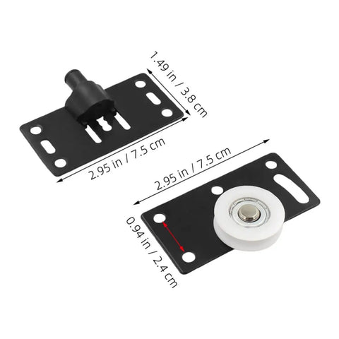 8 Pairs Black Carbon Steel Sliding Door Wheels For Closets And Wardrobes Rock Solid Heavy Duty Cabinet Pulleys with roller measurements.
