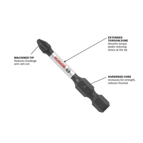 Impact Tough Phillips Number Two Screwdriving Bits Set, 6 Inch, 10 Pack, showing torsion zone, precision tip, laser etched sleeve.