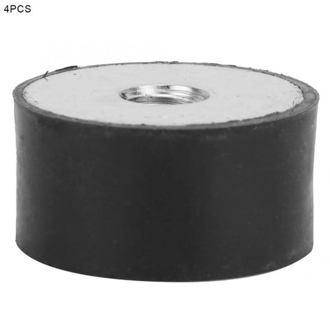 Heavy Duty Rubber Vibration Isolator Mounts With Steel Reinforced Base And Female Thread Bobbin Fitment For Gym Gear Air Compressors And Generators To Smooth Out Jitters And Kill Unwanted Noise In A Set Of Four Pieces, close-up of one isolator mount.