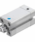 Compact Short Stroke Pneumatic Cylinder With Piston Rod And Flat Mount Base 10mm Bore Air Actuator shown in silver metal design.