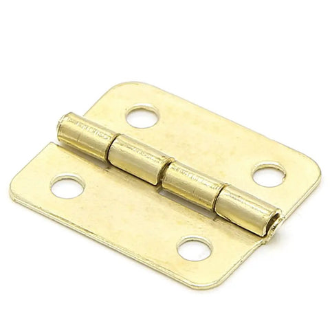 Solid 100 Piece Set Of Four Hole Gold Cabinet Door Hinges For Drawers Closets And Cupboards Slick Pivoting Leaves close-up view