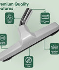 Upgraded Vacuum Floor Brush With 1.25 Inch Inner Diameter For Most Vacuums, 10 Inch Wide, Horse Hair Bristles, White Metal Finish