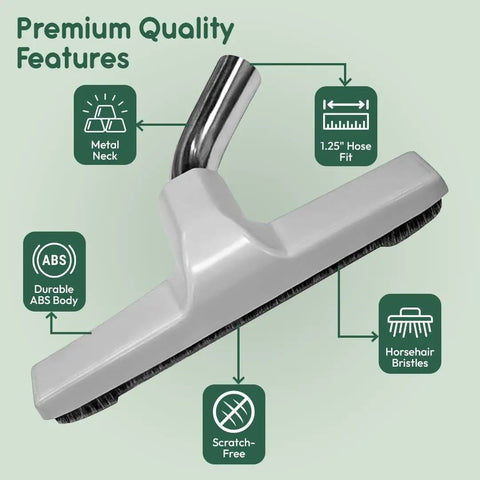 Upgraded Vacuum Floor Brush With 1.25 Inch Inner Diameter For Most Vacuums, 10 Inch Wide, Horse Hair Bristles, White Metal Finish