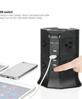USB switch on Slick Vertical Surge Protector Power Strip With Eight US Outlets Independent Smart Switches Hella Solid Build Includes Six Point Five Foot Cable No Headache Setup For Home Or Desk.