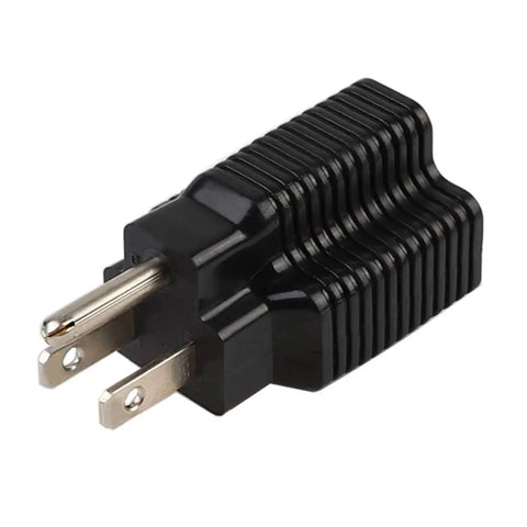 Black 15 Amp To 20 Amp Plug Adapter For Home Use ETL Listed NEMA 5-15P To 5-15R And 5-20R Combo, angled view