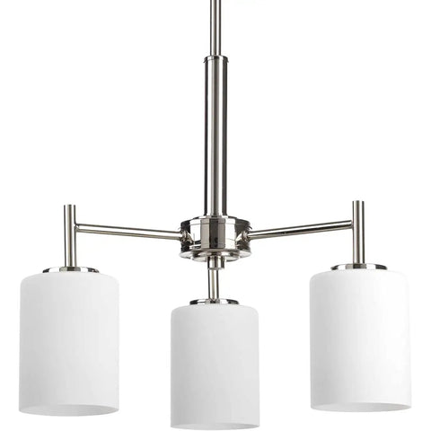 Replay Collection Etched White Glass Modern Chandelier Light, 3 Light with Polished Nickel Finish and Sleek Lines