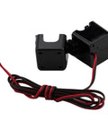 Split Core Current Transformer Sensor Clamp 50A To 200A Low Resistance Leads with attached red and black output wires.