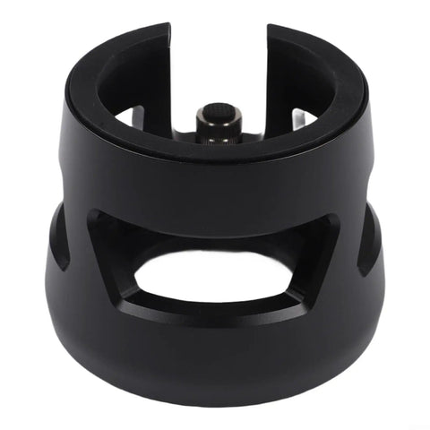 Next Level Adjustable Espresso Tamping Station For 51 To 58mm Portafilter solid black aluminum tamper holder base top view.