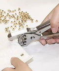 Using All In One Grab And Go Eyelet Grommet Pliers Kit With 1 Hole Punch And 100 Gold Grommets for fabric crafting