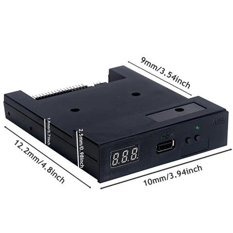 SFR1M44-U100 3.5 Inch USB Floppy Drive Emulator 1.44MB For Old School PCs And Arcade Cabinets USB Flash Drive Based Plug And Play Setup 34 Pin Interface Black front view