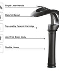 Matte Black Vessel Faucet With Ultra Wide Waterfall Spout High Flow Single Handle One Hole Deck Mount Lavatory Brass Faucet