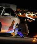 Person using Emergency LED Road Flare Kit Set Of 3 With Magnetic Base Beacons beside a car at night, roadside safety lights visible