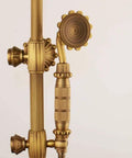 Heavy Duty Solid Brass Shower System Featuring Eight Inch Rainfall Head And Detachable Handheld Sprayer Lead Free Wall Mounted Bath Faucet Rock Solid Build close up of handheld sprayer.